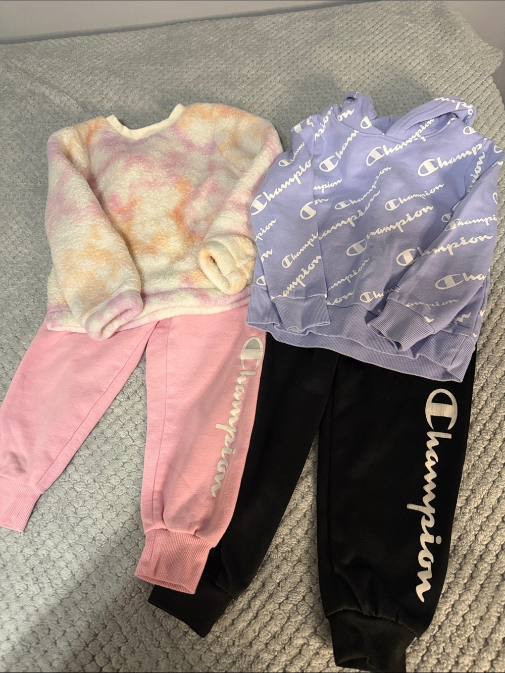 Bundle - Kids Black & Pink Jogger Pants with a pink and a purple hoodie
